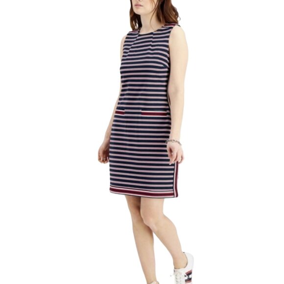 Tommy Hilfiger Navy, White & Red Striped Sleeveless Dress- Size M - Picture 1 of 3